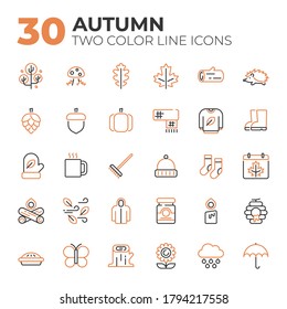 Set of Autumn related icons. Two color line autumn icon.