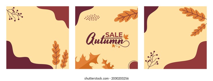 Set von Herbstverkaufshintergrund für Herbstwerbung Vektorgrafik. Social Media Web Banner-Promo mit abstraktem Herbsthintergrund, Blatt, organische Formen. 