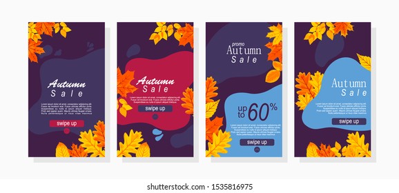 set autumn sale background mobile, abstract autumn sale banner for mobile and social media
