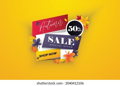 Set of  autumn sale banner for social media stories. Colorful banners with autumn fallen leaves and yellowed foliage. Use for event invitation, discount voucher, advertising. Vector 