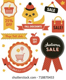 Set of Autumn Sale Clip Art. Collection of badges, banners, graphic elements and labels advertising a Fall Sale.