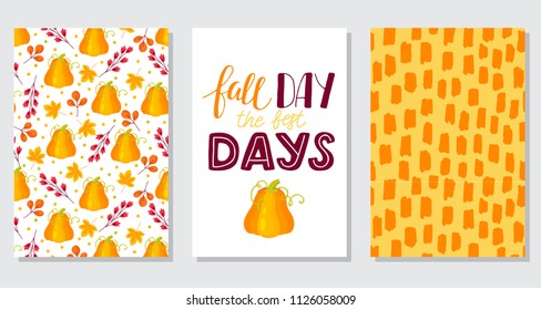 Set of Autumn sale flyer template with lettering, orange leaves. Fall promotion. Poster, banner, card, label, and other design. Vector illustration