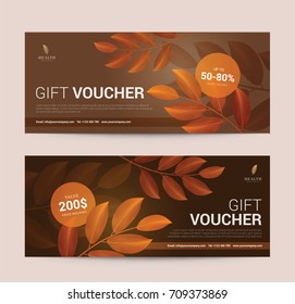 Set of Autumn sale, Gift Voucher flyer template for Spa, Hotel Resort, fashion. Abstract Background Vector illustration