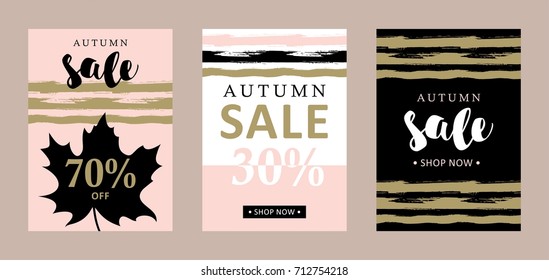 Set of autumn sale labels from cards. Design for poster, greeting card, invitation, poster, brochure, flyer. Templates vector.