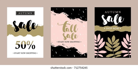 Set of autumn sale labels from cards. Design for poster, greeting card, invitation, poster, brochure, flyer. Templates vector.