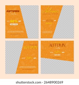 Set of Autumn Sale Template with Orange Pattern. Vector illustration template for social media product promotion.