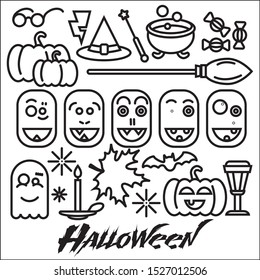 Set of autumn and scary icons for Halloween holiday.
