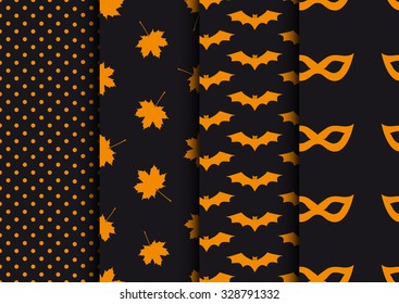 Set autumn seamless backgrounds. Designs for Halloween.