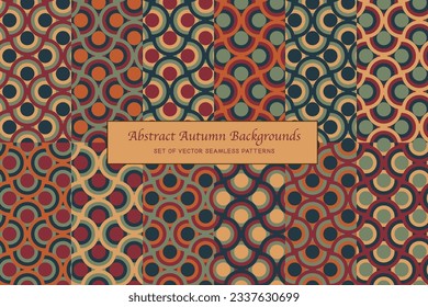 Set of autumn seamless pattern, abstract circle geometric shapes of fallen leaves colors, editable backgrounds