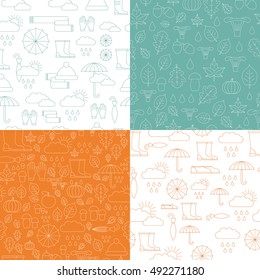 Set autumn seamless pattern of elements symbolizing autumn, and autumn mood. The pattern is executed in a outline style.
