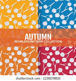 set autumn seamless pattern with fall berry or cherry fruit in paper cut art style. vector texture illustration on colorful background. template for textile fabric design, wrapping, web page wallpaper