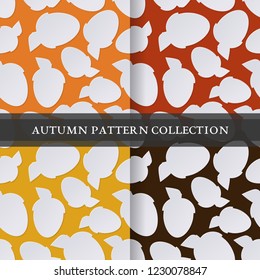 set autumn seamless pattern with fall oak acorn and leaves in paper cut art style. vector texture illustration on colorful background. template for textile fabric design, wrapping, web page wallpaper