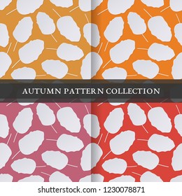 set autumn seamless pattern with fall maple leaves in paper cut art style. vector texture illustration on colorful background. template for textile fabric design, wrapping, web page wallpaper