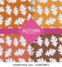 set autumn seamless pattern with fall tropical palm leaves in paper cut art style. vector texture illustration on colorful background. template for textile fabric design, wrapping, web page wallpaper