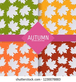 set autumn seamless pattern with fall asian maple leaves in paper cut art style. vector texture illustration on colorful background. template for textile fabric design, wrapping, web page wallpaper