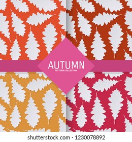 set autumn seamless pattern with fall asian maple palm leaf in paper cut art style. vector texture illustration on colorful background. template for textile fabric design, wrapping, web page wallpaper