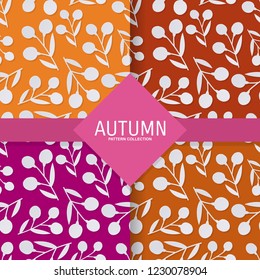 set autumn seamless pattern with fall berry or cherry fruit in paper cut art style. vector texture illustration on colorful background. template for textile fabric design, wrapping, web page wallpaper