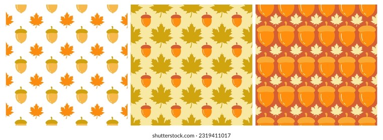 Set of Autumn Seamless Pattern Illustration Element Panoramic of Maple Trees Fallen in Cartoon Template Hand Drawn