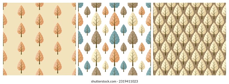 Set of Autumn Seamless Pattern Illustration Element Panoramic of Maple Trees Fallen in Cartoon Template Hand Drawn