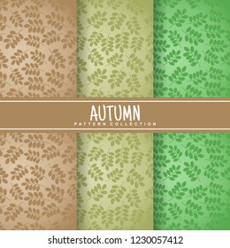 set autumn seamless pattern and label with flat fall leaves and branch tree in silhouette style. colorful background. Template for texture textile fabric design, wrapping paper, web page wallpaper