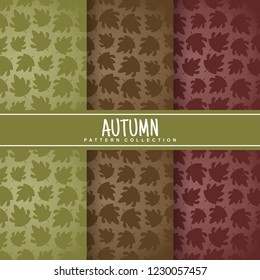 set autumn seamless pattern and label with flat fall tropical palm leaves in silhouette style. colorful background. Template for texture textile fabric design, wrapping paper, web page wallpaper
