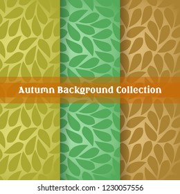 set autumn seamless pattern and label with fall leaf in silhouette style. flat vector on colorful background. Template for texture textile fabric design, wrapping paper, web page wallpaper