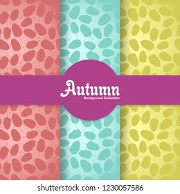 set autumn seamless pattern and label with fall leaf in silhouette style. flat vector on colorful background. Template for texture textile fabric design, wrapping paper, web page wallpaper