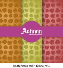 set autumn seamless pattern and label with flat fall japanese maple leaves in silhouette style. colorful background. Template for texture textile fabric design, wrapping paper, web page wallpaper