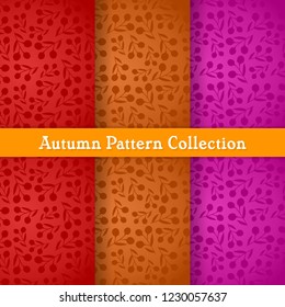 set autumn seamless pattern and label with flat fall branch and berry fruit in silhouette style. colorful background. Template for texture textile fabric design, wrapping paper, web page wallpaper