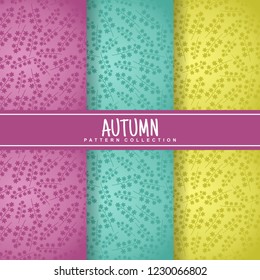 set autumn seamless pattern and label with flat fall branch and flower plant in silhouette style. colorful background. Template for texture textile fabric design, wrapping paper, web page wallpaper