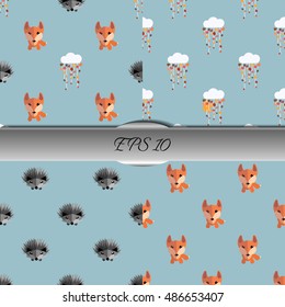 Set of autumn seamless patterns with animals. Nice vector illustration
