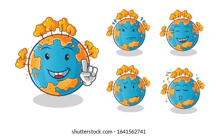 set of autumn season. autumn earth cartoon. emoji with 5 expressive styles. cute chibi cartoon mascot vector
