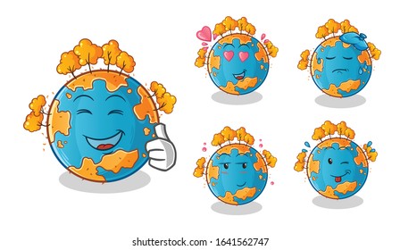 set of autumn season. autumn earth cartoon. emoji with 5 expressive styles. cute chibi cartoon mascot vector