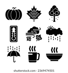 Conjunto de elementos de glifos de la temporada de otoño e paquete de iconos