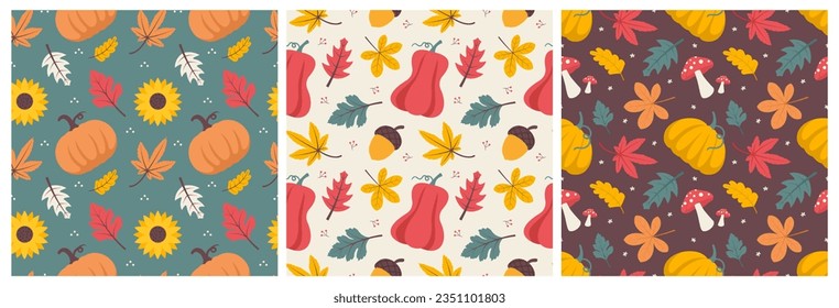 Satz Herbstsaison: Nahtloses Design mit Herbstelementen in Vorlage-Cartoon-Flaat-Illustration