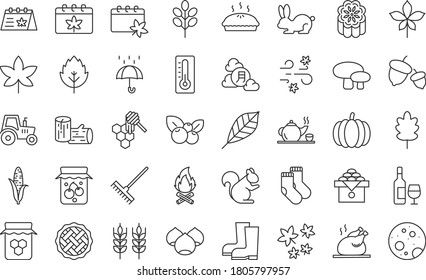 set of autumn season thin line icons, leaves, moon festival