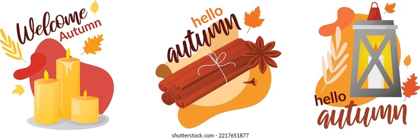 Set of autumn seasonal labels with lettering