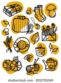 A set of autumn stickers in graphics, icons, wallpapers, elements for textiles.