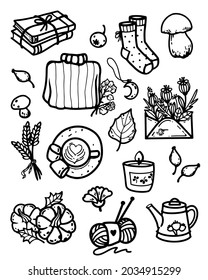 A set of autumn stickers in graphics, icons,  elements for textiles.