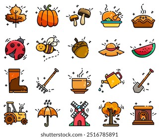 Set of autumn and thanksgiving icons suitable for web, infographics and apps. Isolated on white background.