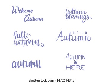 set of autumn theme hand lettering typography design