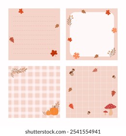 Set of autumn theme square notes. Printable notes for journaling, school and work.