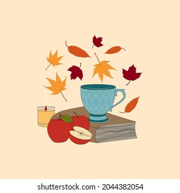 A set of autumn themed flat design on a transparent background vector illustration