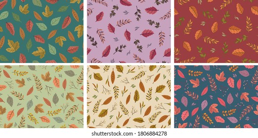 set of autumn themed seamless pattern design