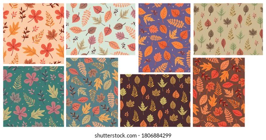 set of autumn themed seamless pattern design
