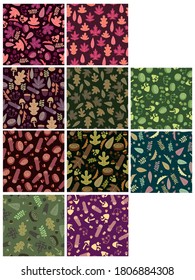 set of autumn themed seamless pattern design