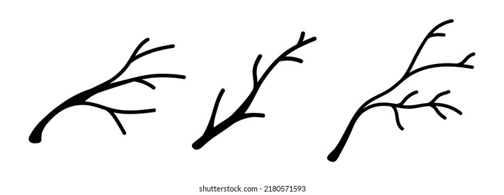 Set of autumn tree branches isolated. Vector elements for design, black tree branches. Branch silhouettes collection