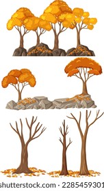 Set of autumn tree cartoon illustration