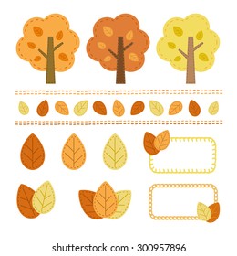 Set of autumn tree element, handicraft style / vector eps10 illustration