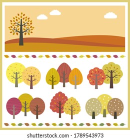 set of autumn tree and landscape